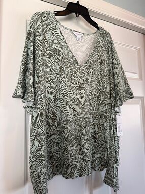 Liz Claiborne Mint Green Leaf-Print V-Neck Tunic XXL NWT